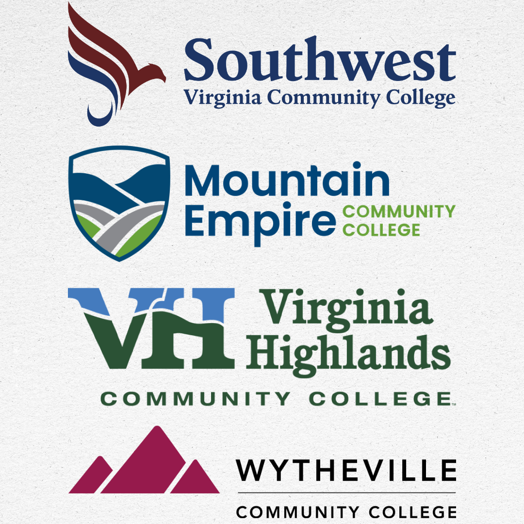 Logos for Southwest, Mountain Empire, Virginia Highlands, and Wytheville Community Colleges