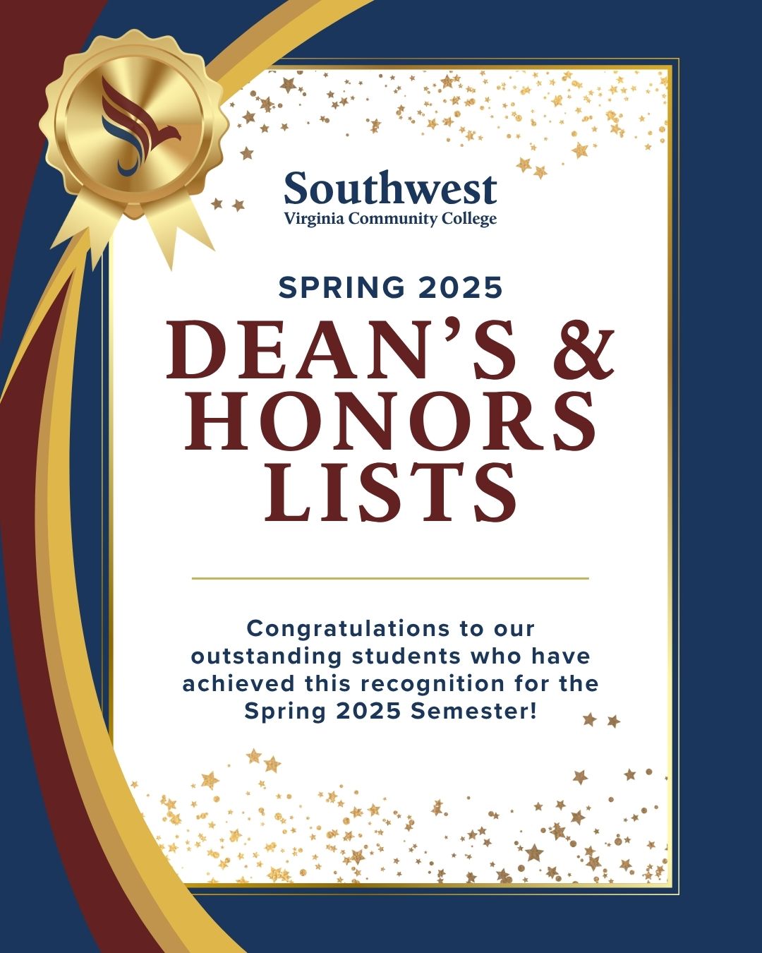 A celebratory flyer congratulating students who have achieved the recognition of being listed on the Dean's or Honors list.