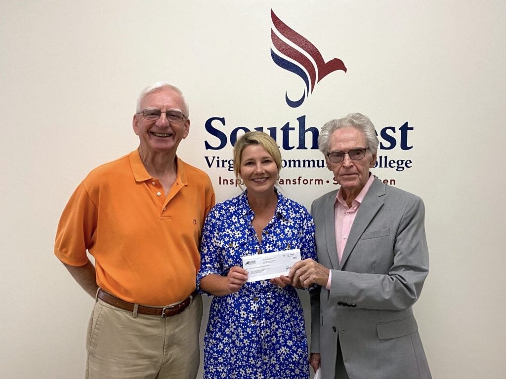 Jimmy W. Welch (right), executive director of the Credit Bureau of the Virginias Foundation, Inc.; Danny Coulthard (left) is the president of the board of the Credit Bureau of the Virginias Foundation; Susan Lowe (center), VP of Institutional Advancement at Southwest.