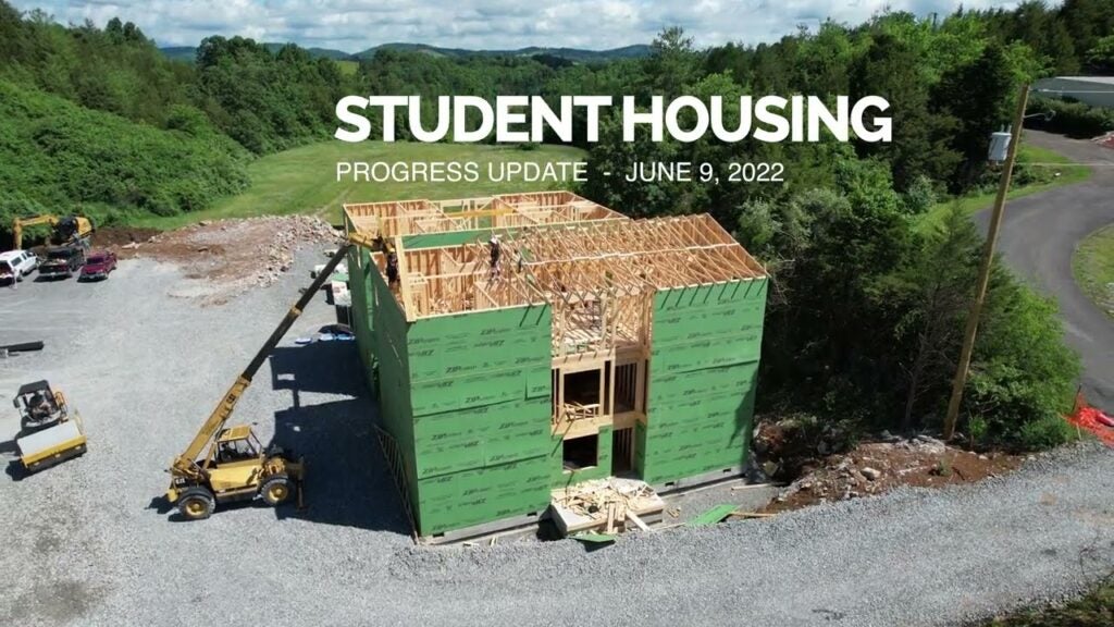 Drone footage of student housing under contruction
