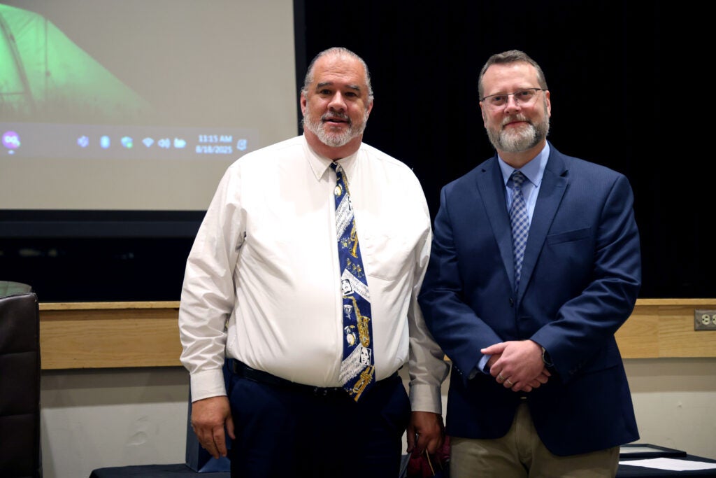 Joseph Trivette with Dr. Hayes being recognized for 25 years of service