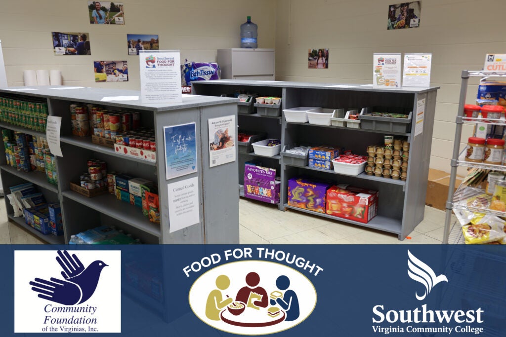 A Picture of Southwest Food for thought with overlaid logos for the Community Foundation of the Virginias, Food for Thought, and Southwest Virginia Community College