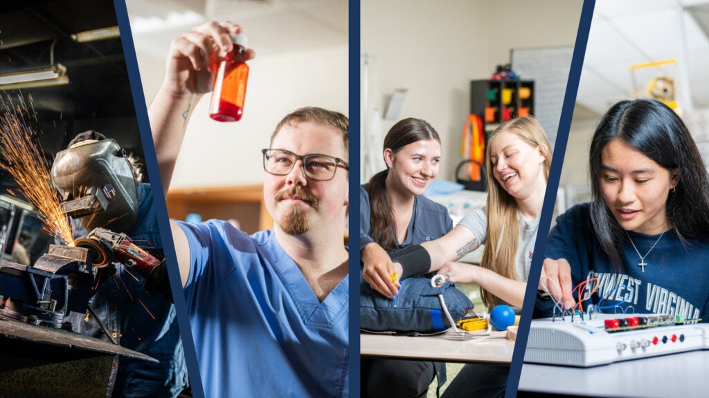 Students participating in classes like welding, pharmacy technology, occupational therapy, and electronics.