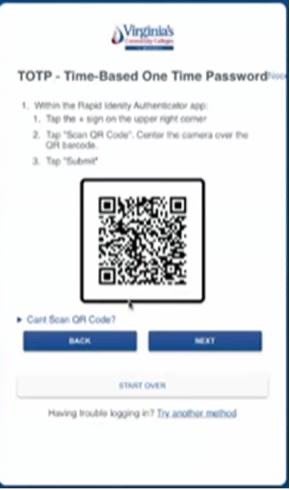MySouthwest scan QR code for one time password